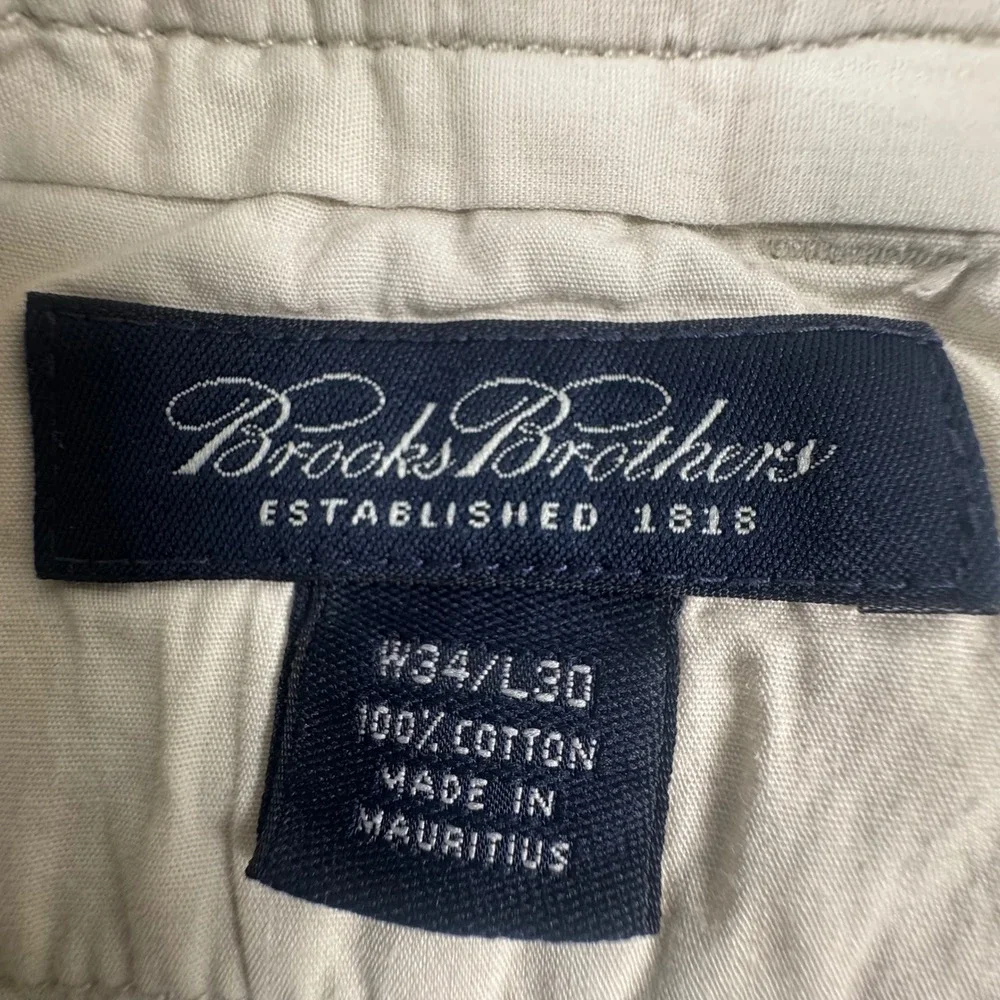 Brooks Brothers Pleated Chinos Mens 34x30 Beige Cotton Cuffed Dress Pants